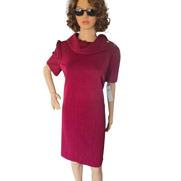 NWT London Times Berry Red Collared Sheath Dress Women's Size 12 Gold Buttons - Picture 4 of 9